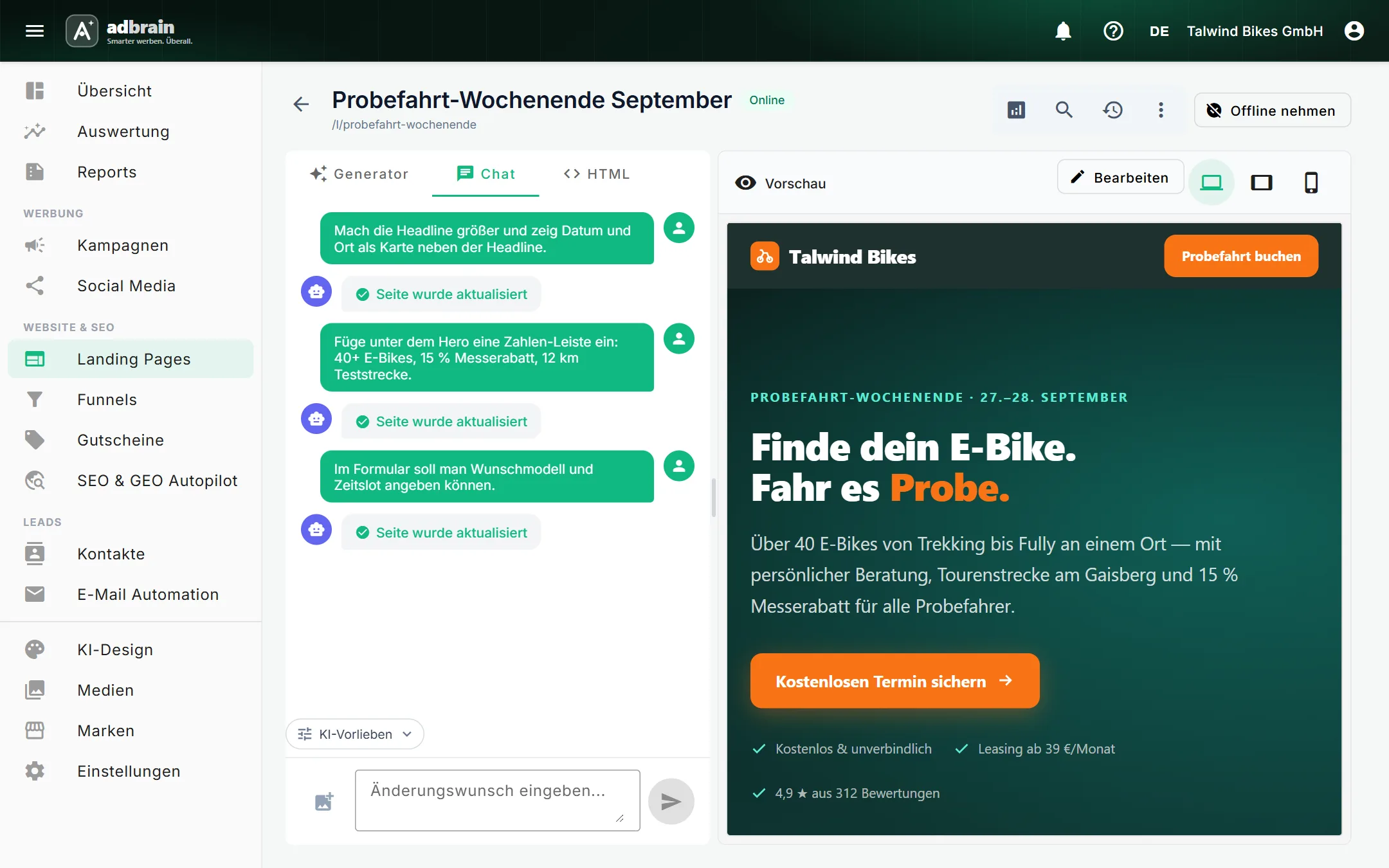 Landing Pages generieren.
